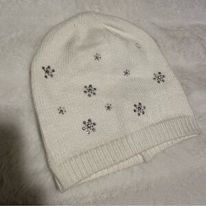 Woman’s White Winter Beanie with Rhinestone Accents